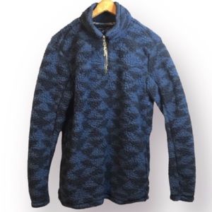 GRIZZLY SHERPA Fleece Pullover Jacket Black and Blue. 1/4 Zipper Mock Neck.